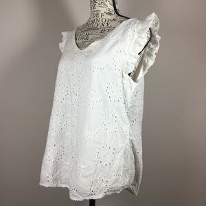 Valentina Naldi white Eyelet lace ruffle sleeve top 100% cotton made in Italy L